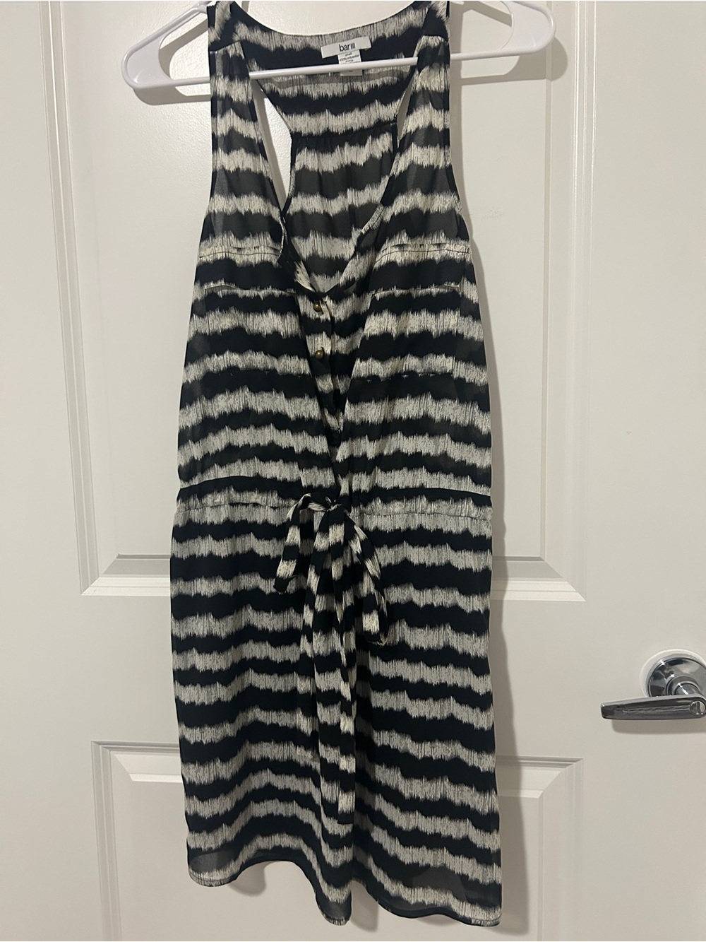 Bar III Black and White Ikat-Print Sleeveless Dress